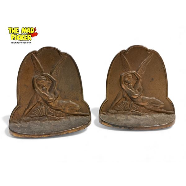 Vintage Bronze Pair Of Bookends Of Cupid & Psyche