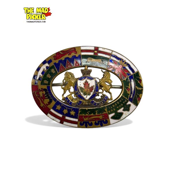Vintage Brass & Enamel Canadian Brooch