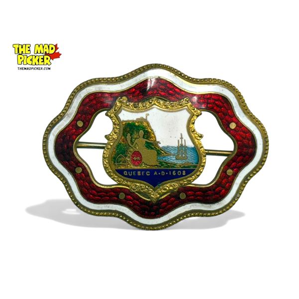 Vintage Brass & Enamel Quebec 1608 Brooch
