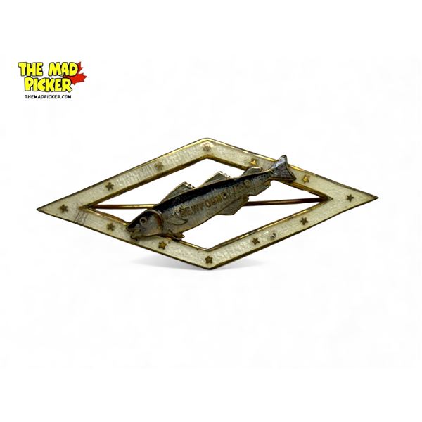 Vintage Brass & Enamel Newfoundland Brooch