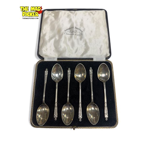 Vintage Sheffield Era Silver Figural Spoon Set, In Original Case