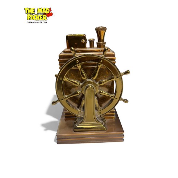 Vintage Brass With Copper Finish Ronson Captains Wheel Table Top Lighter