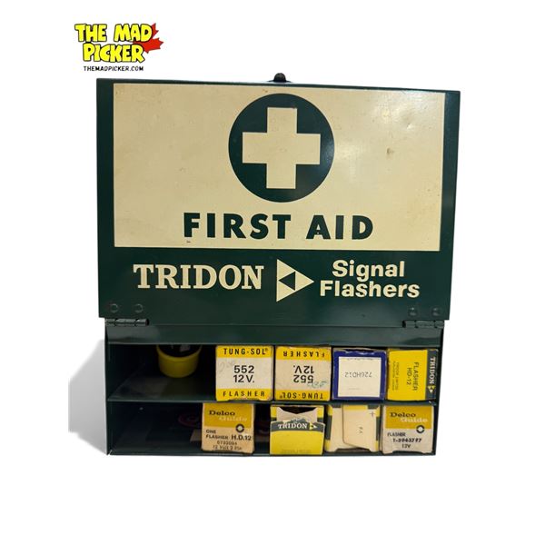 Vintage Tridon Signal Flashers Wall Hanging First Aid Kit, With Original Flashers
