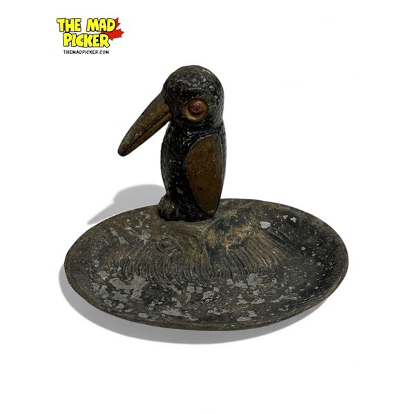 Vintage Cast Metal Parrot Lighter Ashtray