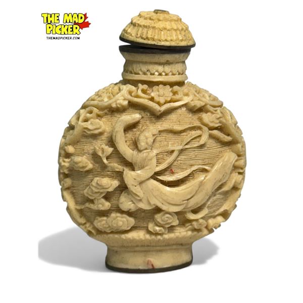 Vintage Carved Bone Snuff Bottle