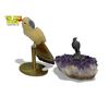 Image 1 : Carved Stone Parrot On Brass Stand & Silver Eagle On Amethyst