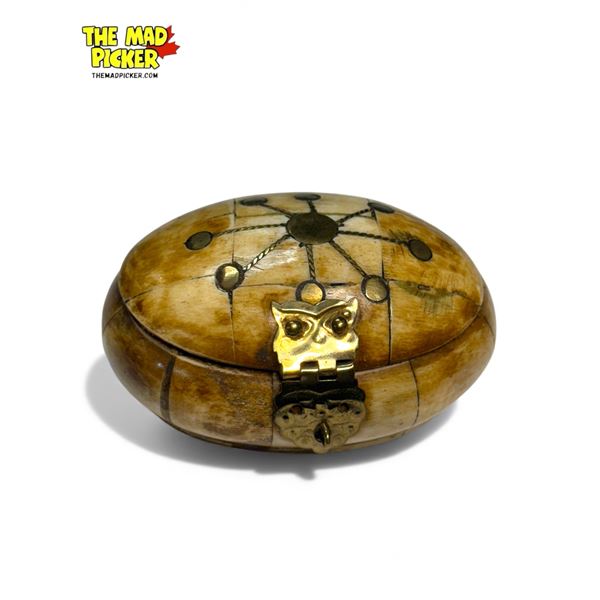 Vintage Bone & Inset Brass Trinket Box