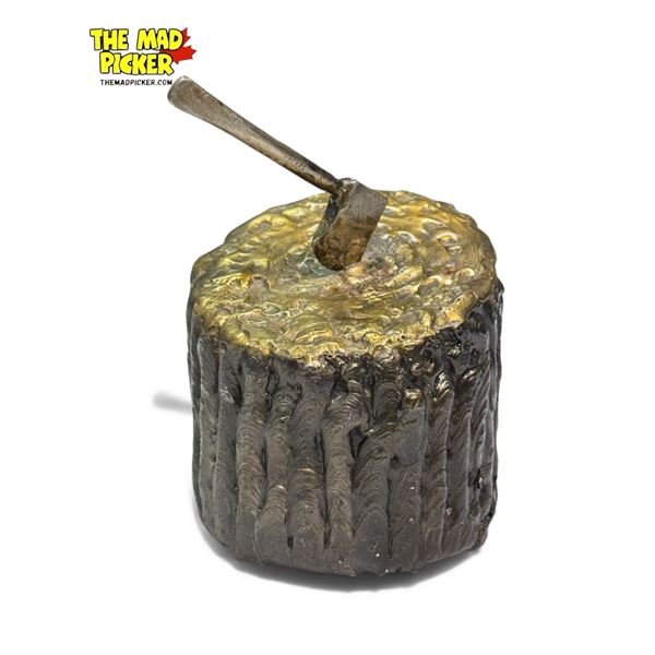 Vintage Brass Sculpture Of Axe In Stump