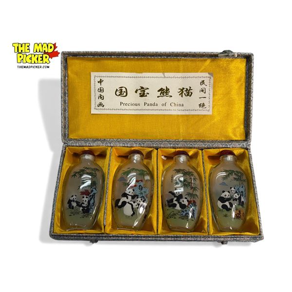 Precious Panda Of China Reverse Painted Snuff Bottle Set, In Original Box