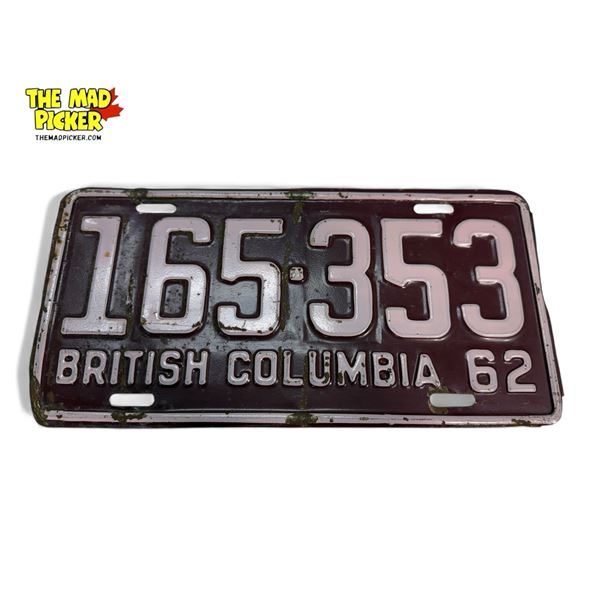 Vintage 1962 British Columbia License Plate