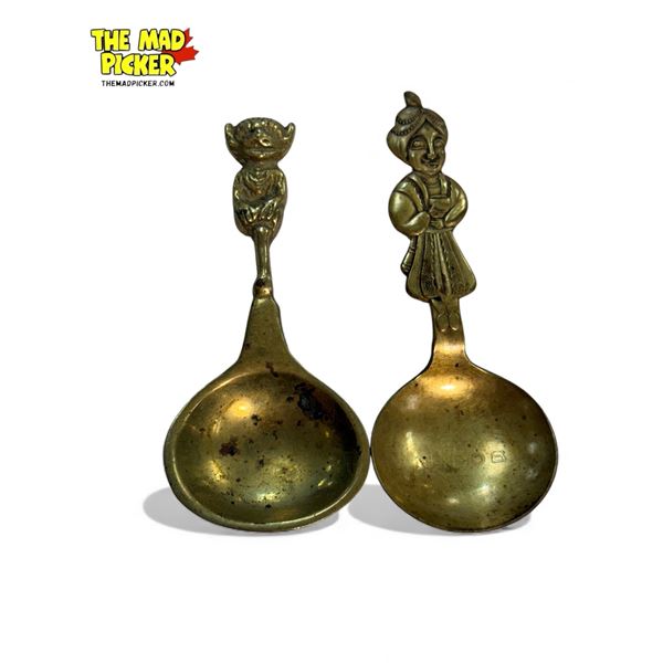 2 Vintage Brass Figural Spoons, Monkey & Genie