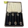 Image 1 : Set Of 6 Sterling Silver Coffee Bean Spoons, In Faux Alligator Skin Case