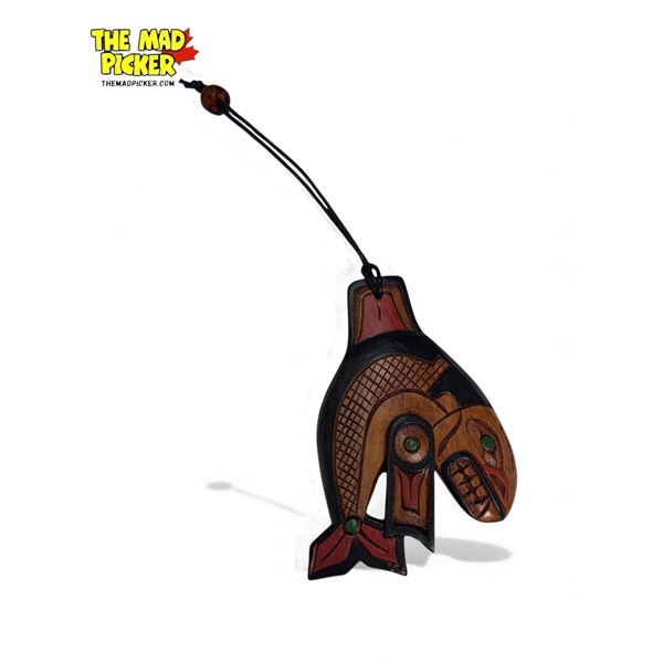 Vintage Hand Carved Hand Painted First Nations Killer Whale Pendant By Artie George