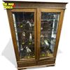 Image 2 : Early 20th Century Oak Curio Cabinet With Leaded Glass Doors and Lower Drawer 64x44x19"