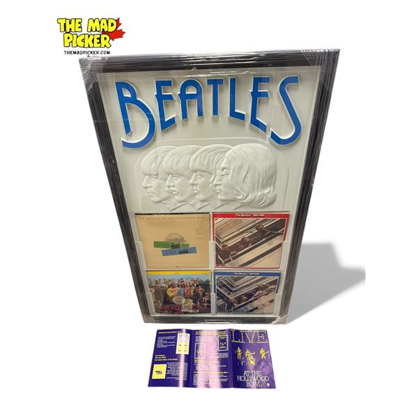 Very Rare Framed Vacuformed Plastic The Beatles Vinyl Record Store Display With 4 Beatles Albums