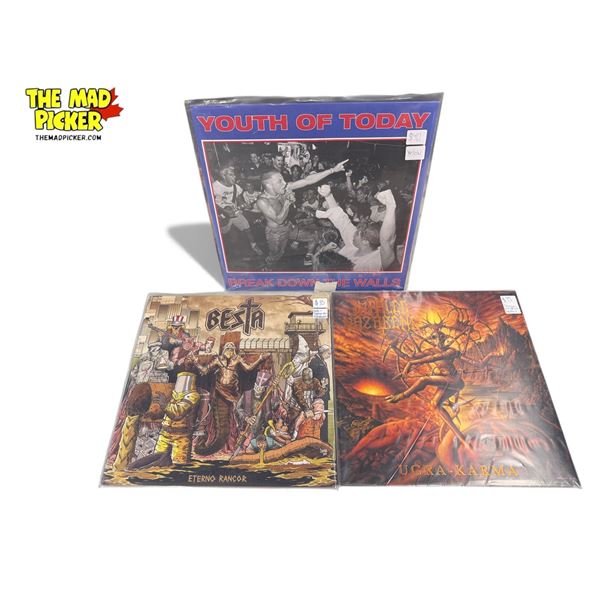 3 Heavy Metal Vinyl Records, In Sleeves