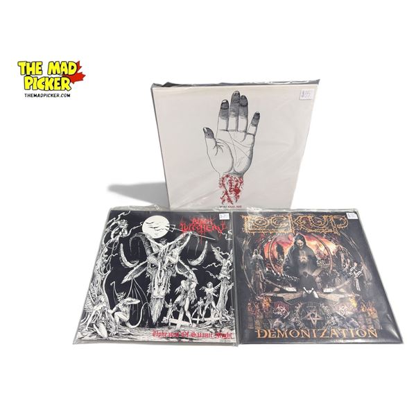 3 Heavy Metal Vinyl Records, In Sleeves