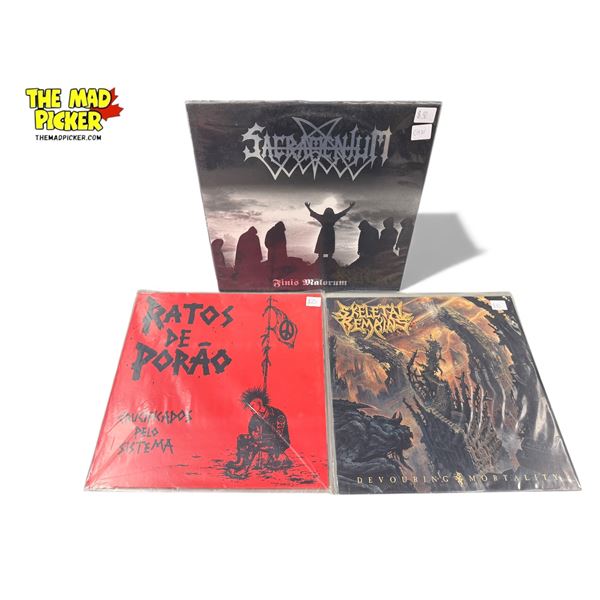 3 Heavy Metal Vinyl Records, In Sleeves