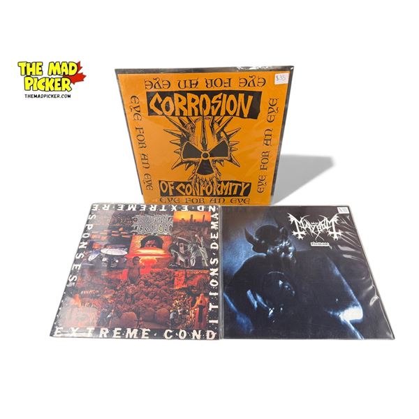 3 Heavy Metal Vinyl Records, In Sleeves