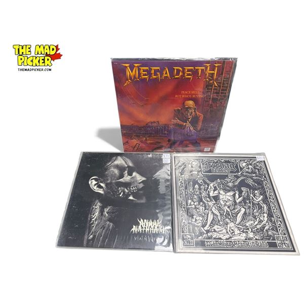 3 Heavy Metal Vinyl Records, In Sleeves