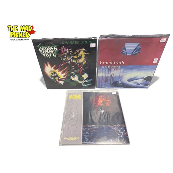 3 Heavy Metal Vinyl Records, In Sleeves