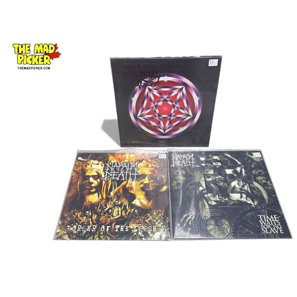 3 Heavy Metal Vinyl Records, In Sleeves