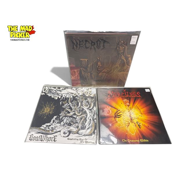 3 Heavy Metal Vinyl Records, In Sleeves