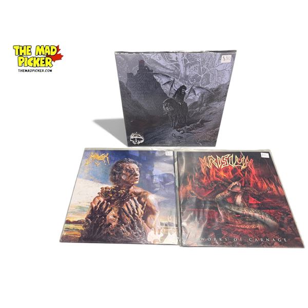 3 Heavy Metal Vinyl Records, In Sleeves