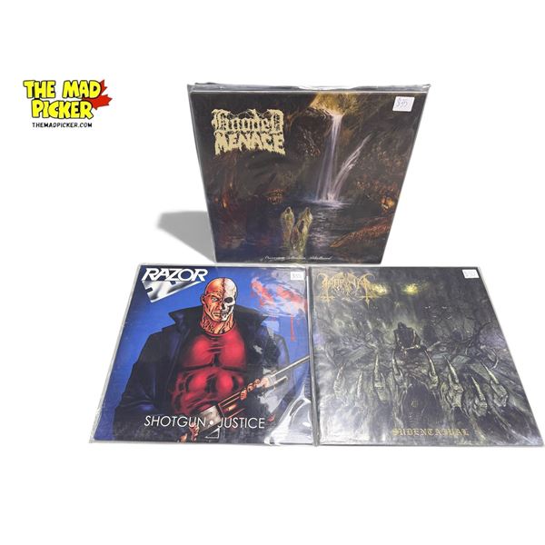 3 Heavy Metal Vinyl Records, In Sleeves