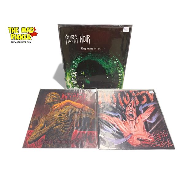 3 Heavy Metal Vinyl Records, In Sleeves