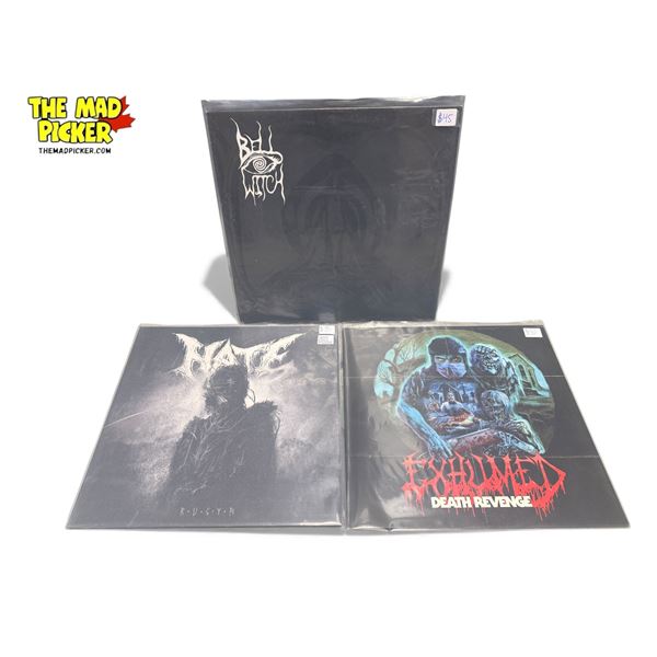 3 Heavy Metal Vinyl Records, In Sleeves