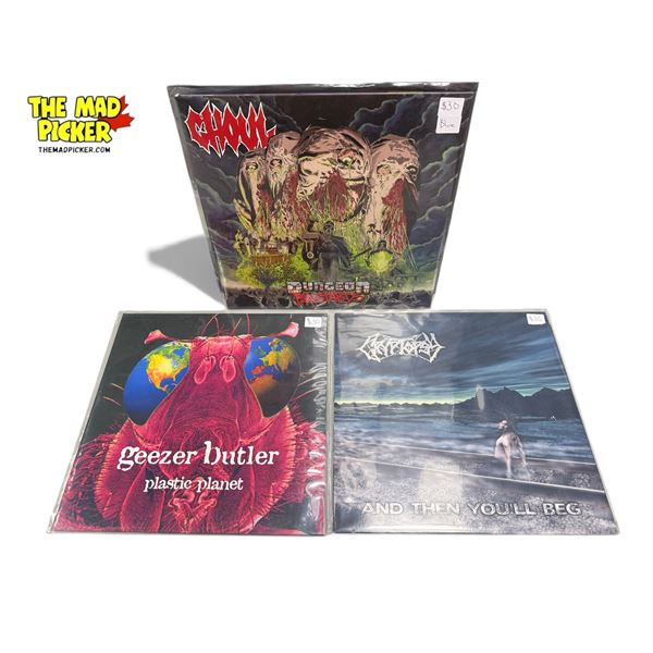 3 Heavy Metal Vinyl Records, In Sleeves