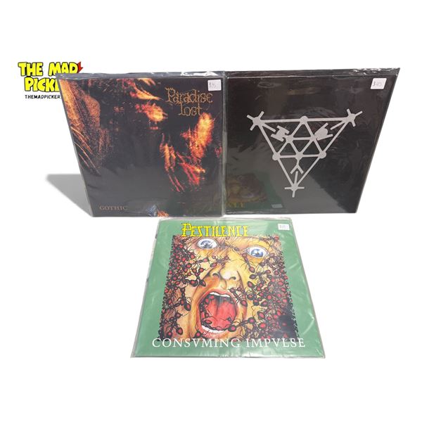 3 Heavy Metal Vinyl Records, In Sleeves