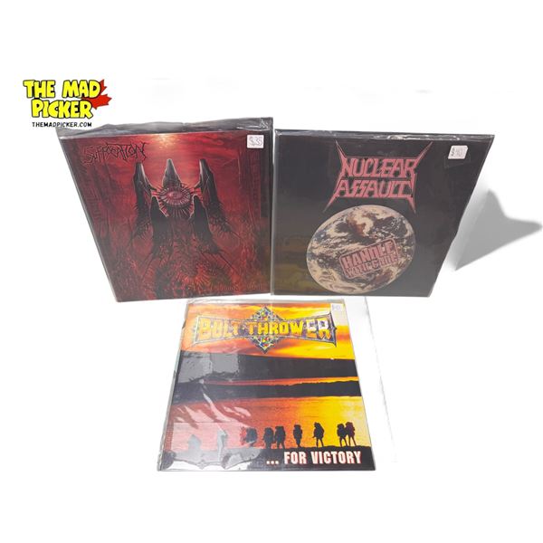 3 Heavy Metal Vinyl Records, In Sleeves