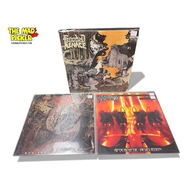 3 Heavy Metal Vinyl Records, In Sleeves