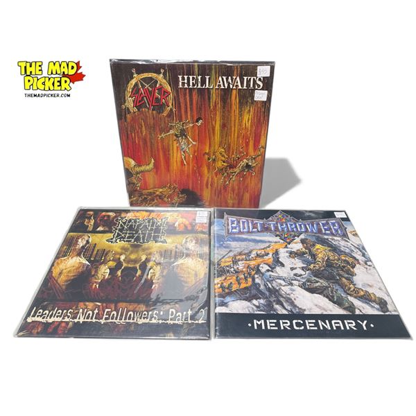 3 Heavy Metal Vinyl Records, In Sleeves