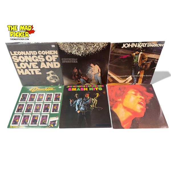 6 Vintage Vinyl Records, Steppenwolf, Leonard Cohen, Jimi Hendrix, Etc..