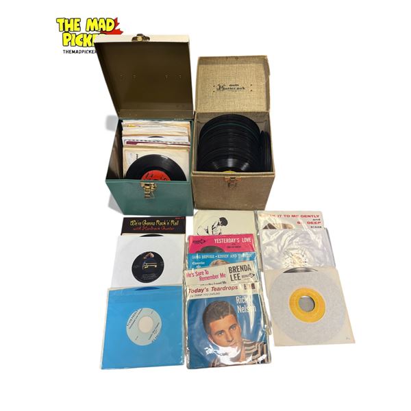 2x Vintage 45s Cases With Records Including: Elvis, Rick Nelson, Brenda Lee, & More