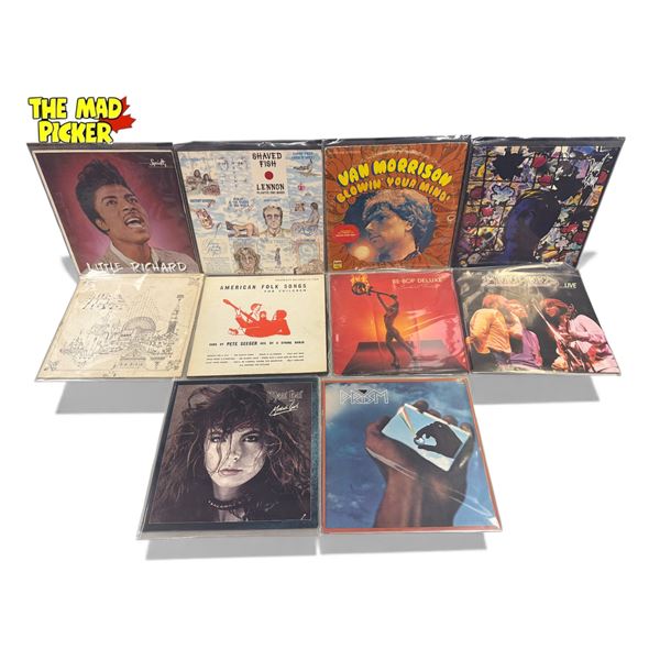 10 Assorted Vintage Records, David Bowies, The Bee Gees, Prism, Little Richard, Etc..