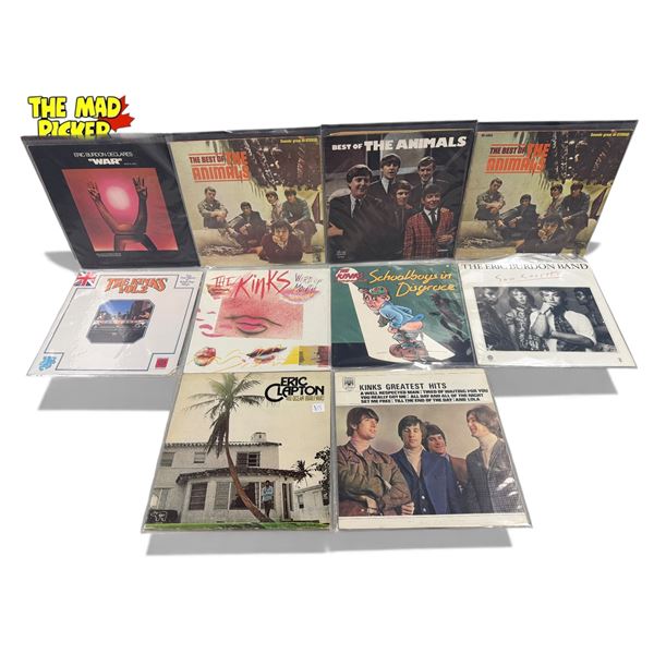 10 Assorted Vintage Records, The Animals, The Kinks, Eric Clapton