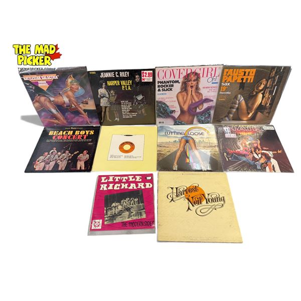 10 Assorted Vintage Records, Battlestar Galactica, Cover Girl, Little Richard, Beach Boys, Etcâ[x=#8