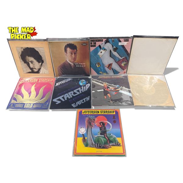 9 Assorted Vintage Records, The Beatles, The Rolling Stones, Jefferson Starship, Buddy Holly, Etcâ[x