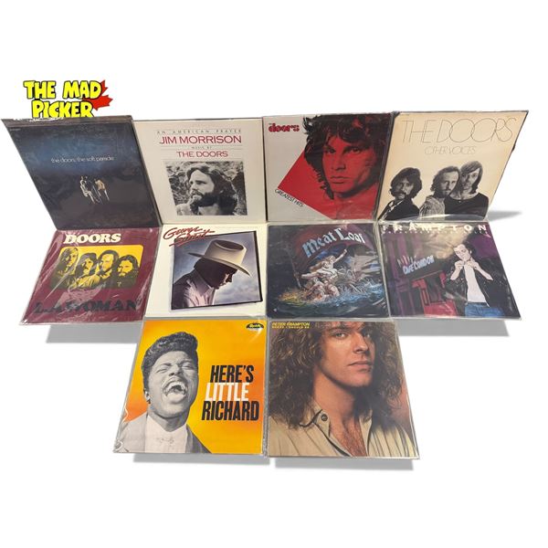 10 Assorted Vintage Records, The Doors, Little Richard, Peter Frampton, Etc..