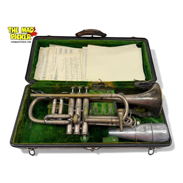 C.C. Conn Engraved Silver Trumpet, In Original Funky Case With Accessories & Muffler