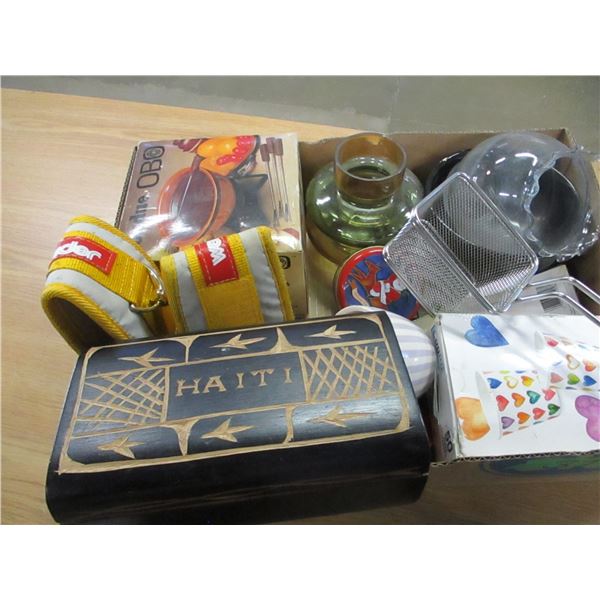 BOX C/W FONDUE SET, JEWELLRY BOX, ETC
