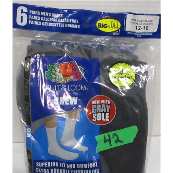 NEW:  MEN'S SOCKS (SIZE 12 - 16) (6 PAIR) - PACKAGE