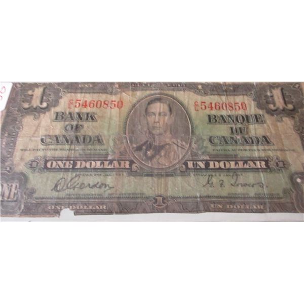 1937 LEGAL TENDER CANADA KING GEORGE VI $1 BILL