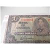 Image 2 : 1937 LEGAL TENDER CANADA KING GEORGE VI $1 BILL