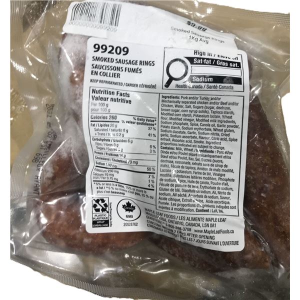 FROZEN:  SMOKED SAUSAGE RINGS (1 KG) - PACKAGE