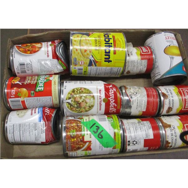 FREIGHT DAMAGE (AS IS):  FLAT C/W 12 CANS ASSORTED SOUP